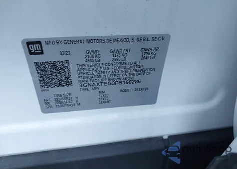 2023 Chevrolet Equinox Awd 2Fl из США, поврежденный, VIN 3GNAXTEG3PS166286